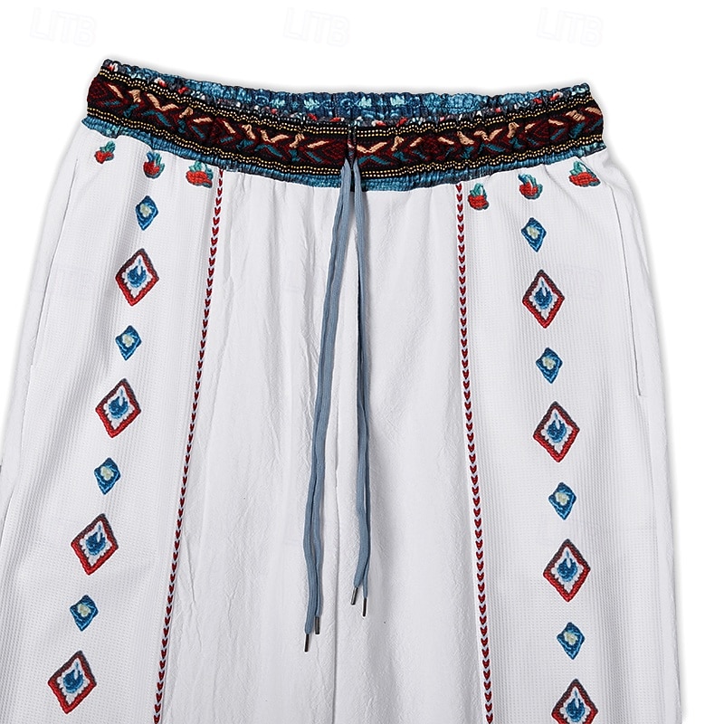Homens Calças de linho Calças Calça verão Calças de praia Patchwork Cintura elástica Perna reta Geométrica Conforto Respirável Comprimento total Casual Diário Feriado Férias Moda Branco de 2025 por $29.99 –P8