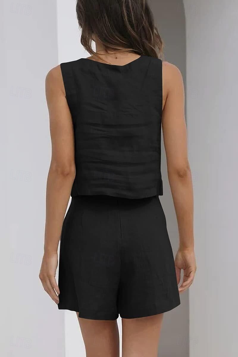 Femmes Actif Basique Ensembles en coton et lin Sans manches Col carré Couleur Unie Décontracté Quotidien Noir Rose Claire Vert Véronèse Été Coupe régulière de 2025 ? $25.99 –P5