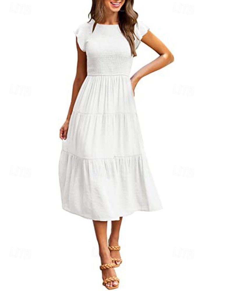 Femmes Robe Midi Robe Blanche Robe de remise des diplômes Mode Anniversaire Date Fête du thé Coupe régulière Uni Sans manches Col ras du cou Noir Blanche Vert Claire Vert Véronèse Été de 2025 ? $25.99 –P1