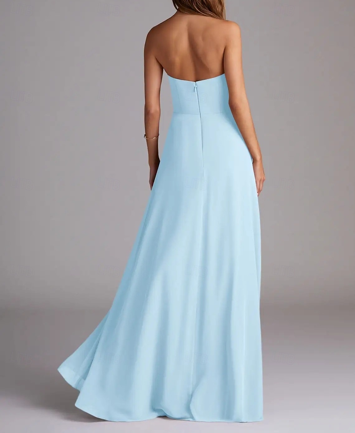 A-Linie Brautjungfernkleid Trägerlos Ärmellos Elegant Bodenlang Chiffon mit Geteilter Vorderteil 2022 2025 - $139.99 –P2
