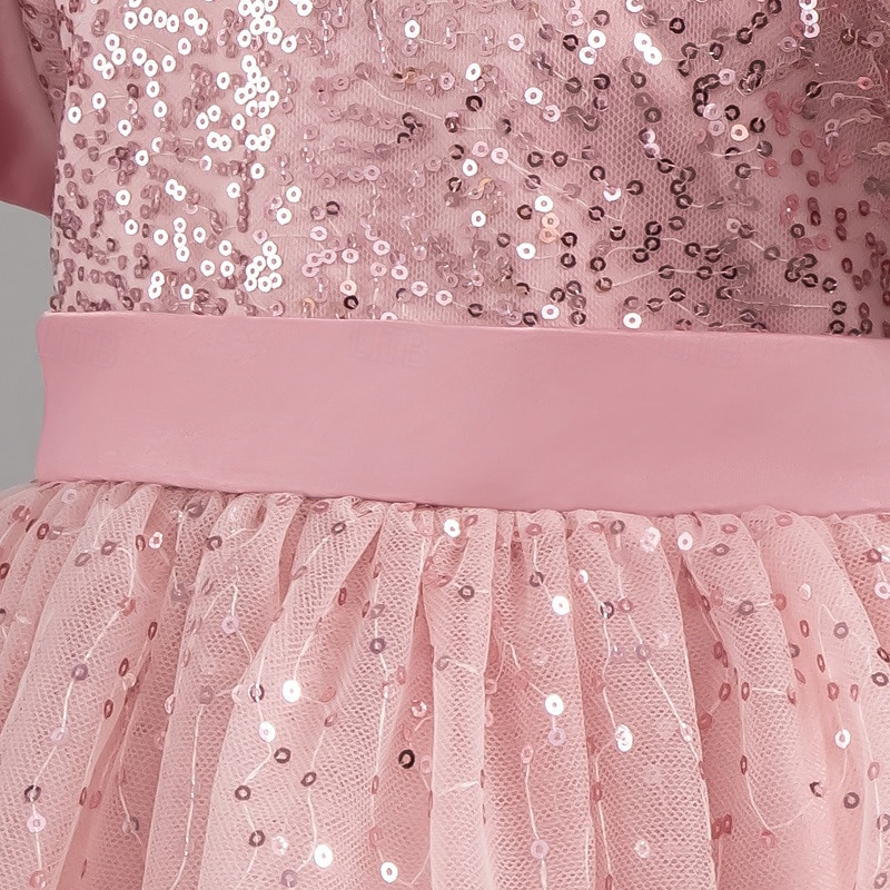 Kleinkind Mädchen Partykleid Pailletten Kurzarm Hochzeit Party Netz Reißverschluss Knotenbinde Niedlich Prinzessin Polyester Knielang Paillettenkleid Partykleid Sommer Frühling Herbst 4-7 Jahre Wei 2025 - $35.99 –P4