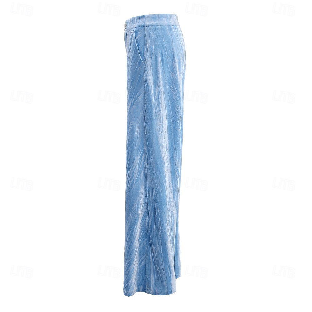 Blue Velvet Pantsuit Mother of the Bride Suit Elegant Minimalist Notched Lapel Floor Length Long Sleeve with Pearls 2025 - $129.99 –P14