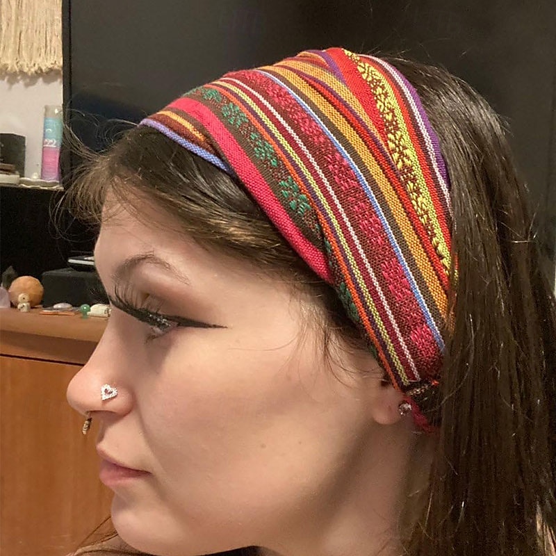Boho Headbands for Women Girls Wide Hippie Hair Accessories Colorful Stripe Head Bands for Women's Hair Fashion Hairbands Turban Headwraps Non Slip 2025 - $8.49 –P7