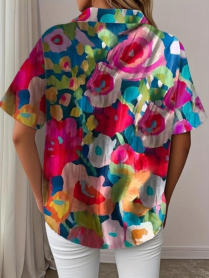 Damenskjorte Langermet Knappebluse Blomster Grafikk Aktiv Daglig Stilfull Kortermet Skjorte Krage Vanlige Topp Daglig Hvit Rød Fuchsia Sommer Vår 2025 - $24.99 –P4