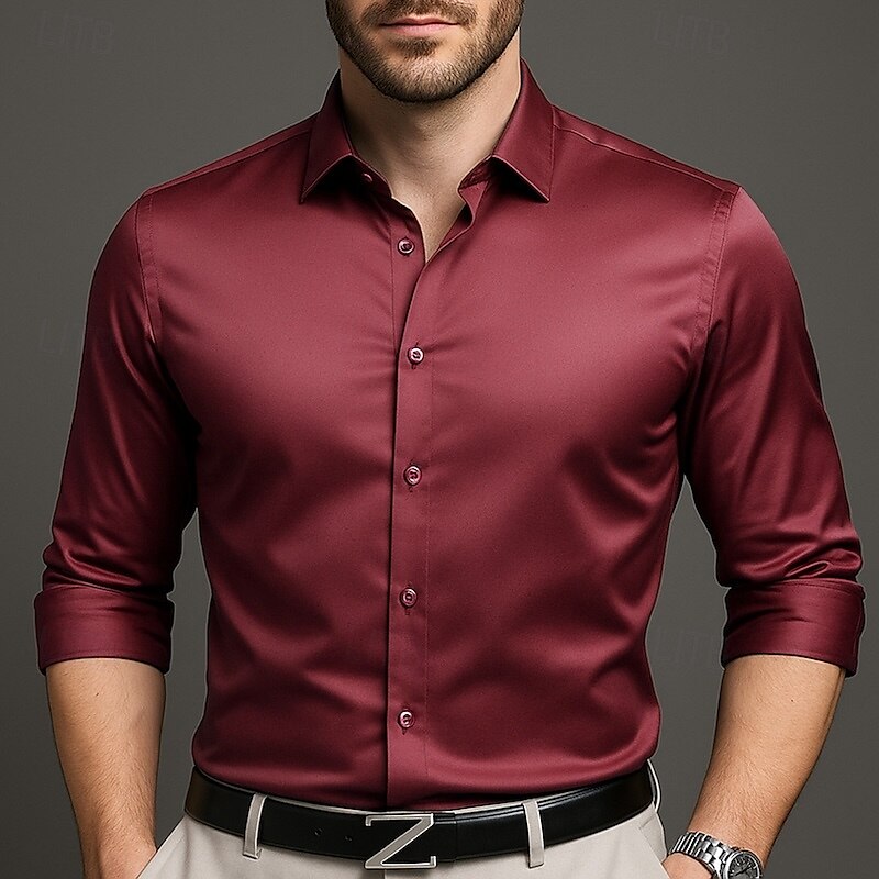 Herren Hemd Kleidhemd Knopfhemd Einfach Hochzeit Party Schwarz Weiß Rosa Wein Langarm Revers Frühling Herbst Bekleidung 2025 - $24.99 –P4