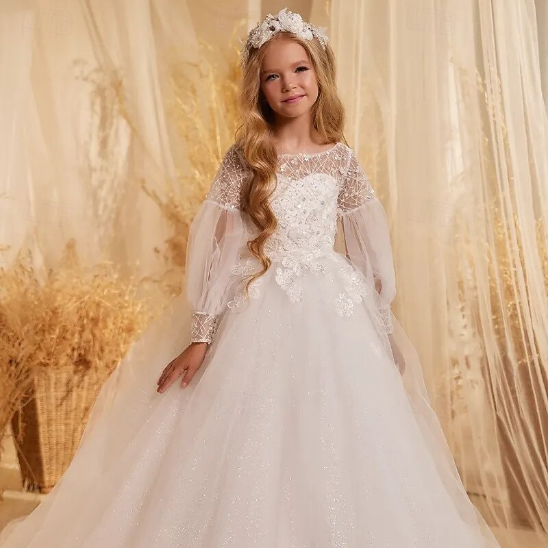 Ball Gown Sweep / Brush Train Flower Girl Dress First Communion Frozen Elsa  Girls Cute Prom Dress Tulle with Ruched Royal Style Tutu Fit 3-16 Years  2026 - $104.99
