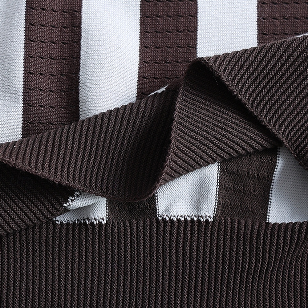 Herren Polo Geschäft Lässig Umlegekragen Kurzarm Gitter Vertikale Streifen V-Ausschnitt Weich Sommer Frühling Herbst Kastanienbraun Dunkelblau Schwarz Dunkelkaffee Polo 2025 - $28.99 –P11