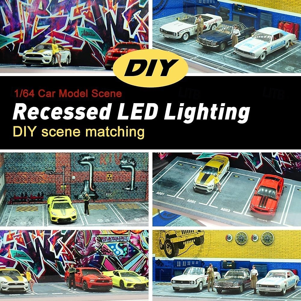 1:64 Modellauto-Vitrine, Druckguss-Diorama-Garage, simuliertes Parkplatzmodell, Miniaturszene, Parkplatz-PVC-Baugruppe mit beleuchtetem Parkplatzmodell-Vitrine, Spielzeug-Vitrine 2025 - $23.99 –P3