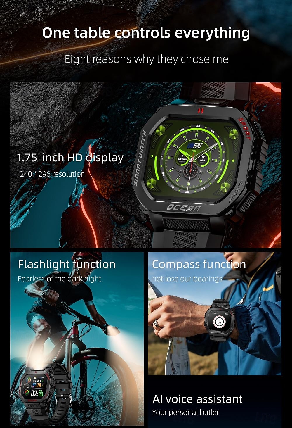 LOKMAT OCEAN GT Умные часы 1.75 дюймовый Смарт Часы Bluetooth Педометр Напоминание о звонке Датчик для отслеживания сна Совместим с Android iOS Женский Мужчины 2025 - $48.99 –P2