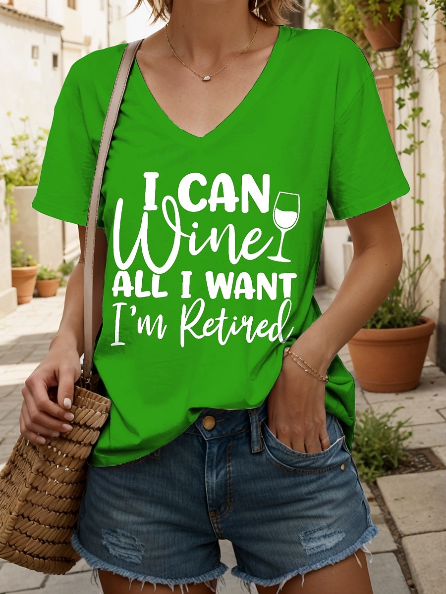 Women's T Shirt Retired Graphic Letter Vintage Stylish Classic Short Sleeve V Neck Regular Tops Daily Print Black White Yellow Red Blue Summer 2026 - $21.99 –P9
