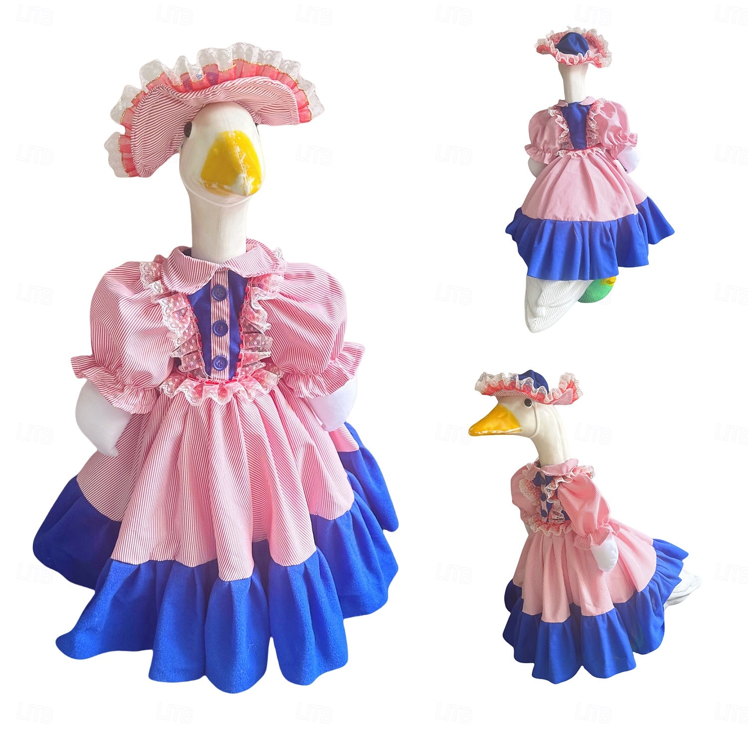 תלבושת אווז דשא ורודה וכחולה וינטג' עם כובע, שמלת אווזה במרפסת בסגנון ויקטוריאני מקושטת לאווזי בטון בגודל 24-25 אינץ', קישוט גינה עונתי חיצוני, אווזה לא כלול 2026 - $29.99 –P1