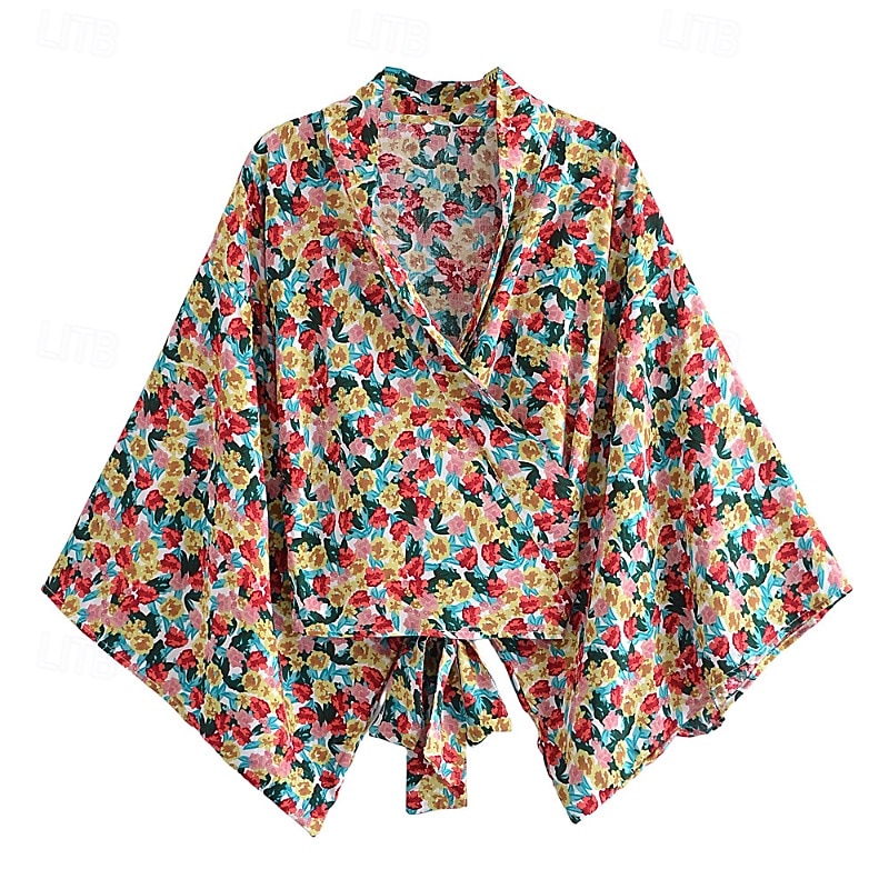 Femmes Maillots de Bain Vêtement couvrant Maillot de bain Nœud devant Tropical Tenues de plage Fleur Col en V manche longue Maillots de bain de 2025 ? $24.99 –P3