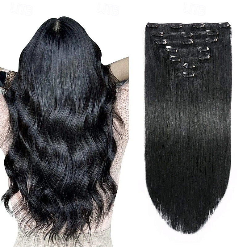 Clip-in prodlužování vlasů z pravých lidských vlasů pro ženy, přírodní lidské vlasy 120g 7 ks 1# 1b# 2# 4# 613# 2025 - $144.99 –P2