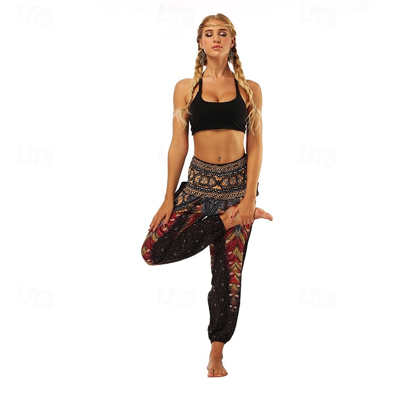 Retro Antiguo Boho Años 70 Pantalones Harem Pantalones de yoga Hippie Cintura elástica Pavo real Plumas Mujer Víspera de Todos los Santos Carnaval vacaciones en la playa Fiesta temática retro Festival 2025 - $27.99 –P20