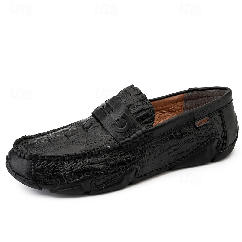 Vita herrloafers i konstläder med svart krokodilstruktur – eleganta och snygga slip-on-skor för semiformella evenemang, bröllop och avslappnade sammankomster 2026 - $54.99 –P1