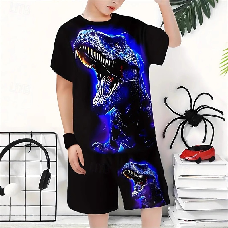 Boys 3D Dinosaur T-shirt & Shorts Set Short Sleeve Summer Spring Sports Fashion Daily Kids 4-12 Years Crew Neck Outdoor Vacation Sports Tailored Fit 2026 - $11.99 –P1