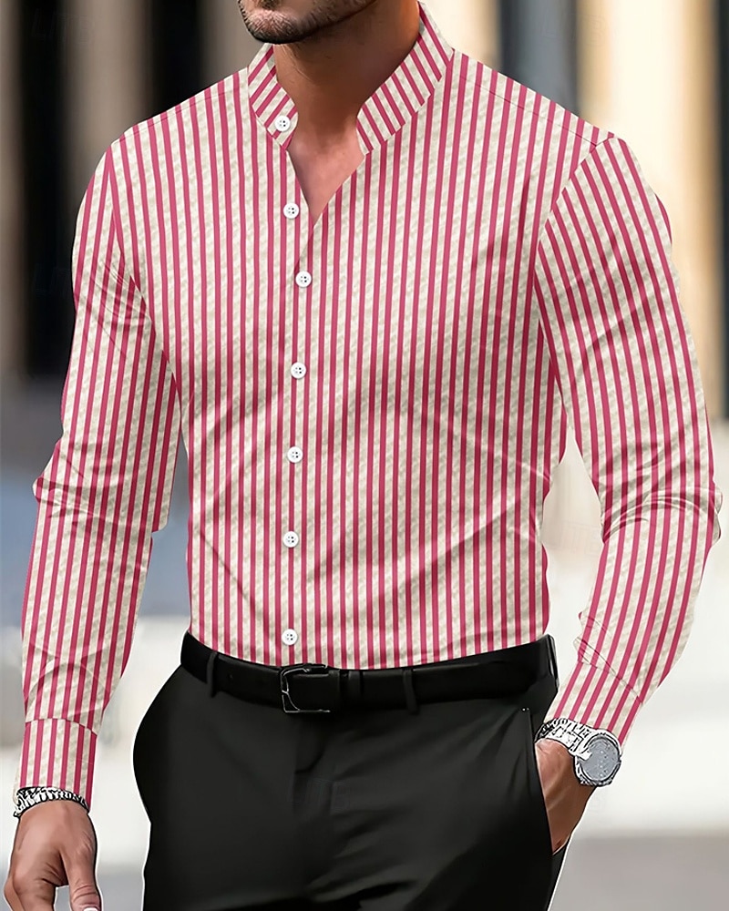 Per uomo Camicia Camicia Estiva Camicia casual Camicia da Spiaggia Camicia con Bottoni Nero Bianco Rosa Verde militare Manica Lunga Semplice Collo alla coreana Vacanza Camicia hawaiana Bottoni del 2025 a $20.99 –P1