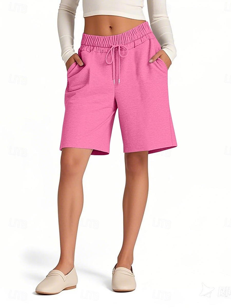 Shorts de mujer Chinos Vacaciones Moda Streetwear Cortos Cintura Alta Sólido Con Bolsillo Cintura Elástica Cómodos Suaves Confortables Elásticos Al Aire Libre Calle Rosa Azul Marino Marrón Gris 2025 - $17.99 –P5
