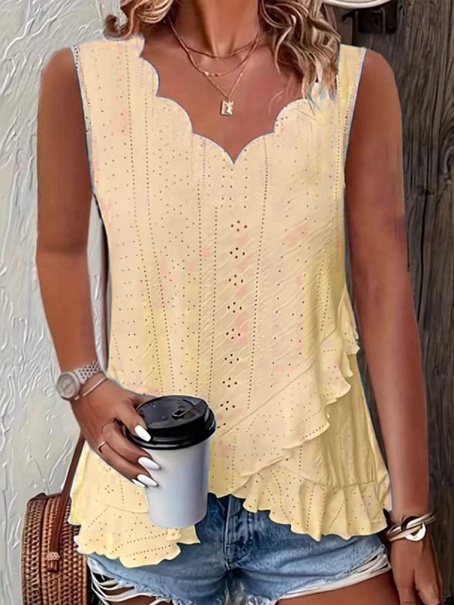 Pentru femei Camisole Tank Top Simplu Zilnic Casual Fără manșon În V Topuri obișnuite Zilnic Bufantă Capsă Alb Galben Roz Îmbujorat Trifoi Albastru Deschis Vară 2025 - $19.99 –P5