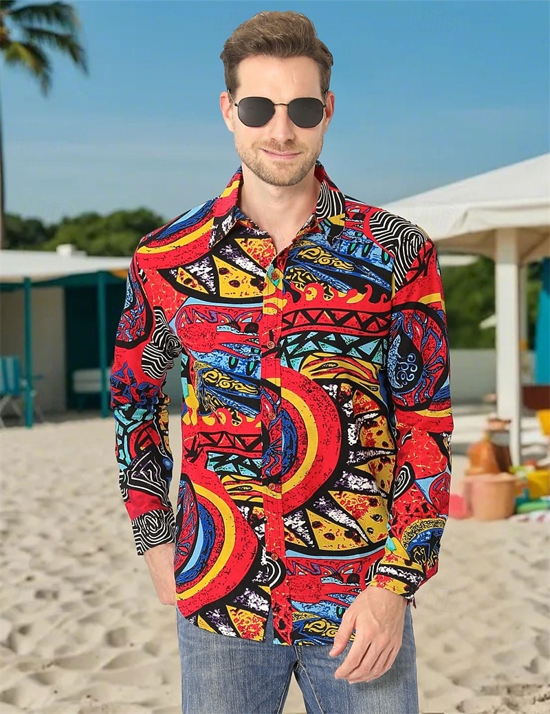 Retro Vintage Boho 1970s Shirt Hippie Tribal African Pattern Fancy Dress Men's Halloween Carnival Street Dance Retro Theme Party Festival Adults' Shirt 2026 - $27.99 –P12
