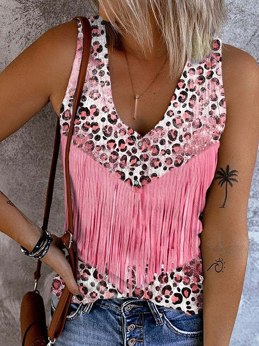 Damen Camisole-Tanktop Leopard Farbblock Stilvoll Lässig Ärmellos Ärmellos V Ausschnitt Crop Tops Täglich Druck Rosa Blau Sommer Frühling 2025 - $17.99 –P1