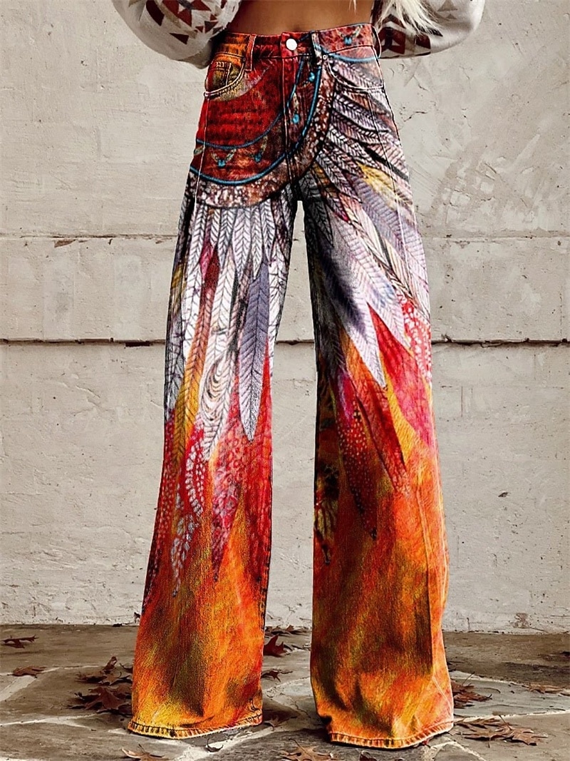 Retro Antiguo Años 70 Y2K Pantalones Pantalones de pierna ancha Hippie Disco Alta cintura Tribal Estilo de jeans falsos Disfraz Mujer Carnaval Casual Diario Festival de Música Fiesta temática retro 2026 - $35.99 –P4