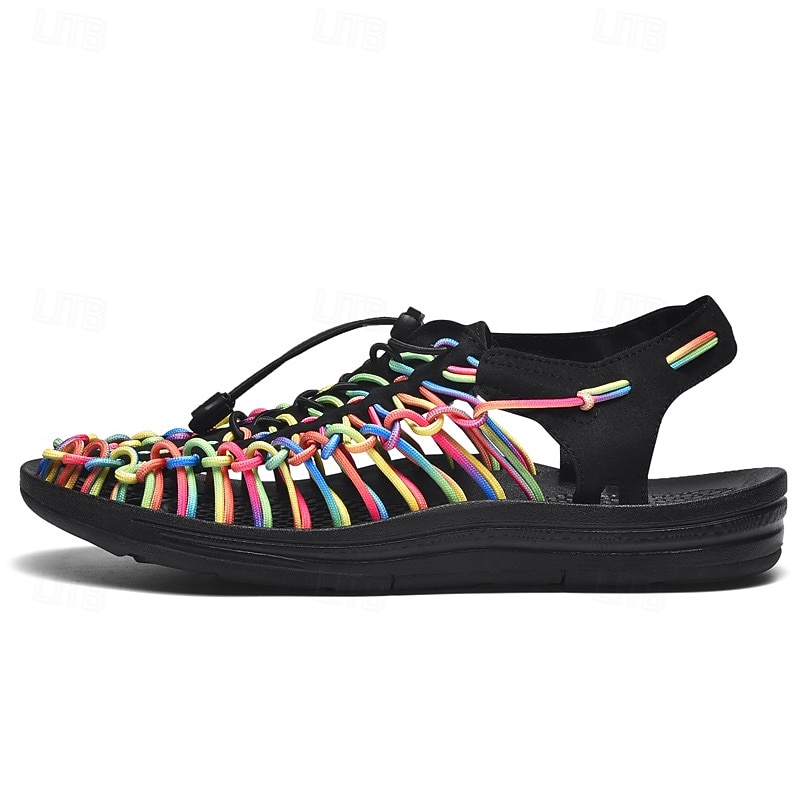 Herren Sandalen Spaziergang Lässig PU Leder Bequem Rutschfest Atmungsaktiv Schnürung Rose+Schwarz Weiß+Schwarz Dunkelrot Sommer Frühling Herbst 2026 - $34.99 –P10