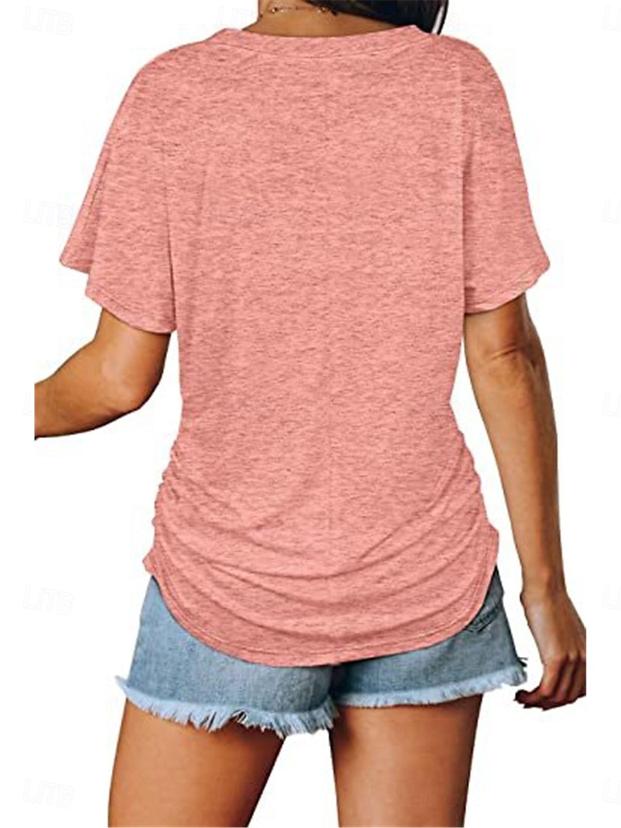 Dame Bluse Helfarge Stilfull Fritid Kortermet V-hals Vanlige topper Daglig Hvit Rosa Lilla Grå Sommer 2025 - $15.99 –P15