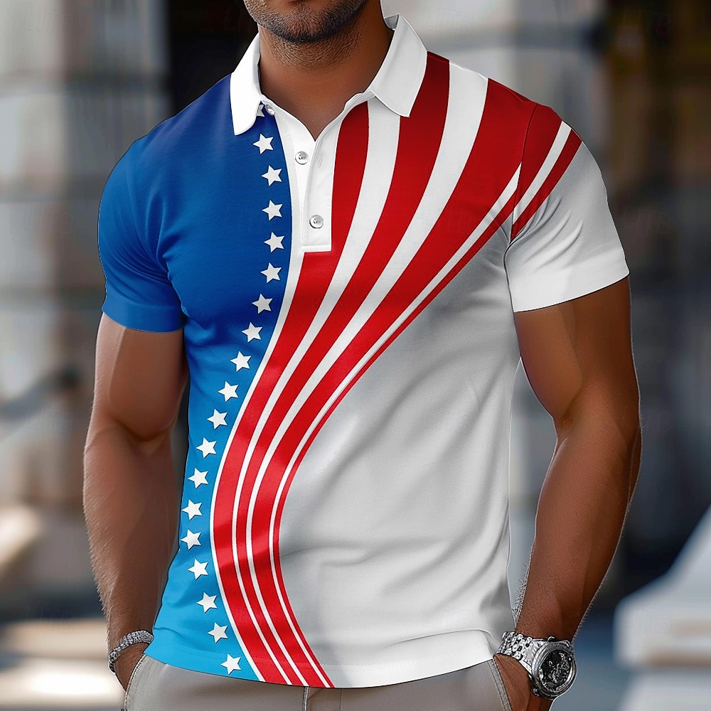 4th of July 2026 250th Men's American US Flag Polo Short Sleeve Polo Shirts Collared Shirts Casual Athleisure Festival Outfit Buttons Summer Blue 2026 - $22.99 –P1