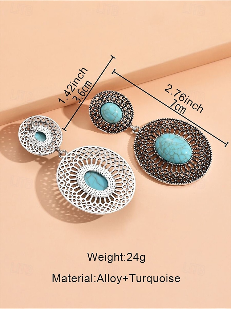 Women's Bohemian Turquoise Drop Earrings – Vintage Western Style Statement Jewelry with Feather and Bead Details for Parties, Festivals and Casual Wear 2025 - $9.99 –P5