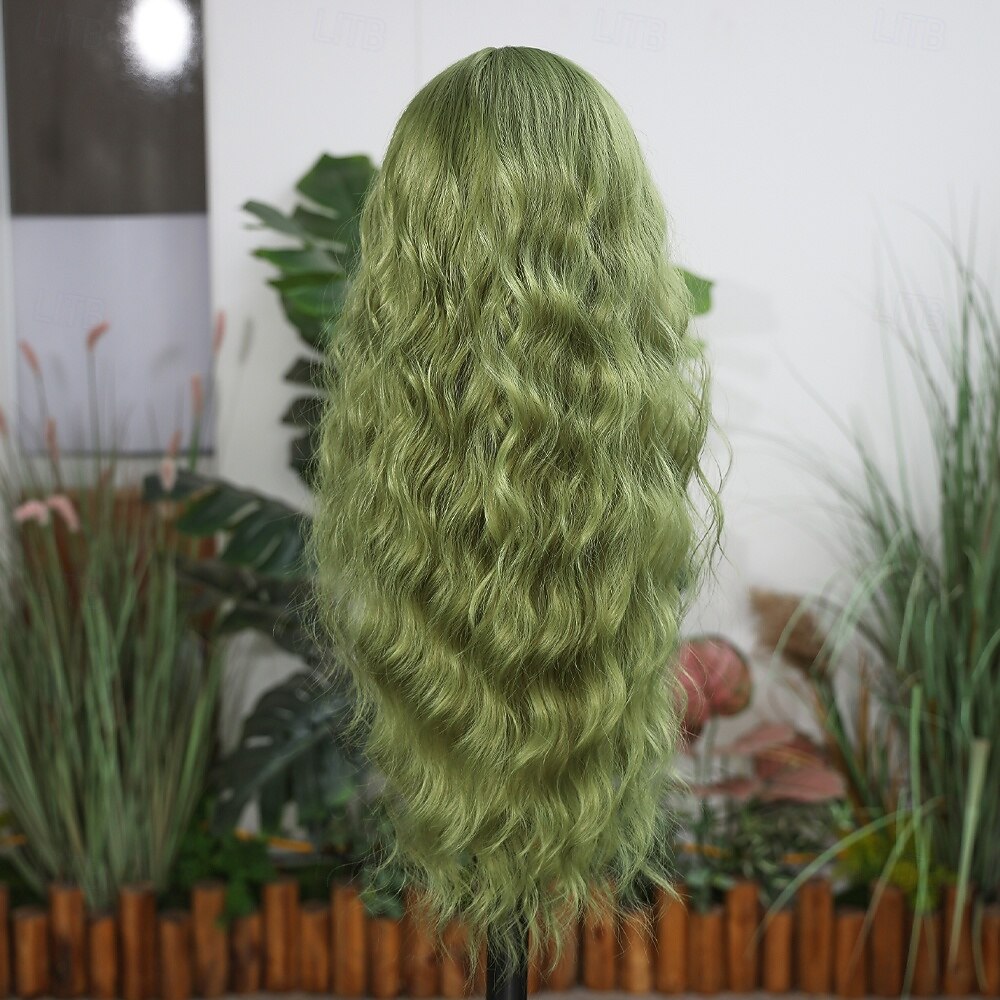 Parrucca in pizzo sintetico Riccio Stile 28 pollice Verde Riga centrale Parte a U Parrucca Per donna Parrucca Verde lago / Verde erba del 2025 a $40.99 –P5