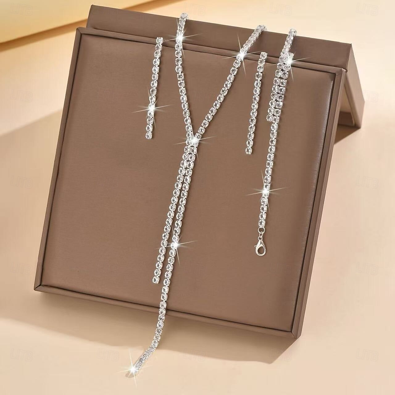 Conjuntos de joyas nupciales: 1 juego de aleación de diamantes de imitación, 1 pulsera, pendientes, collar, conjunto de joyas de lujo para mujer para bodas, ocasiones especiales, fiestas, ropa de 2025 - $31.99 –P4