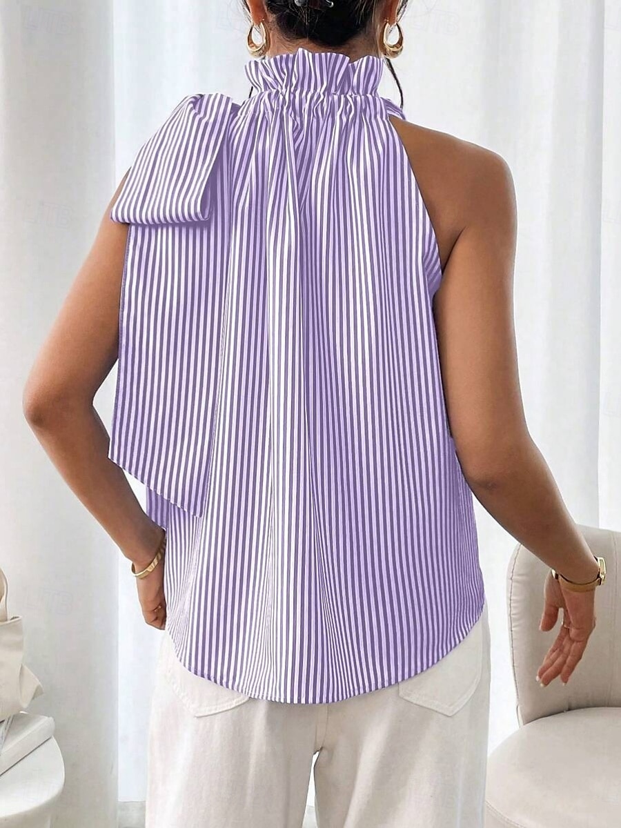 Pentru femei Camisole Tank Top Dungi Zilnic Casual Fără manșon Gâtul halter Topuri obișnuite Zilnic Imprimeu Negru Albastru celest Mov Trifoi Vară 2025 - $19.99 –P2