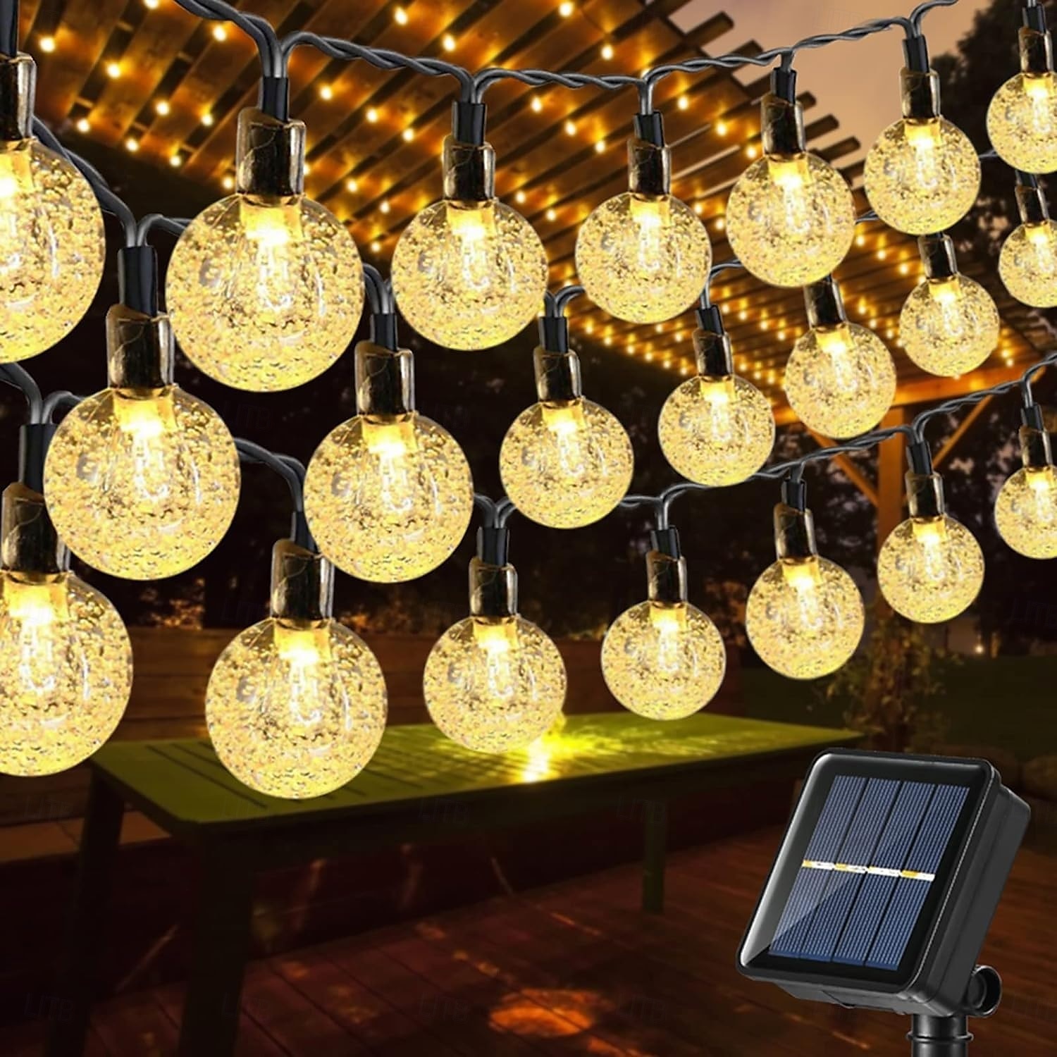 2025年 1個 屋外用ソーラーストリングライト 防水 バブルボールライト 12m-100個 LEDビーズ 中庭 庭 芝生 テラス バルコニー ヴィラ ハロウィン クリスマス フェスティバル ウェディングデコレーション ライトストリング 8つの機能  コレクション – $15.99 –P1
