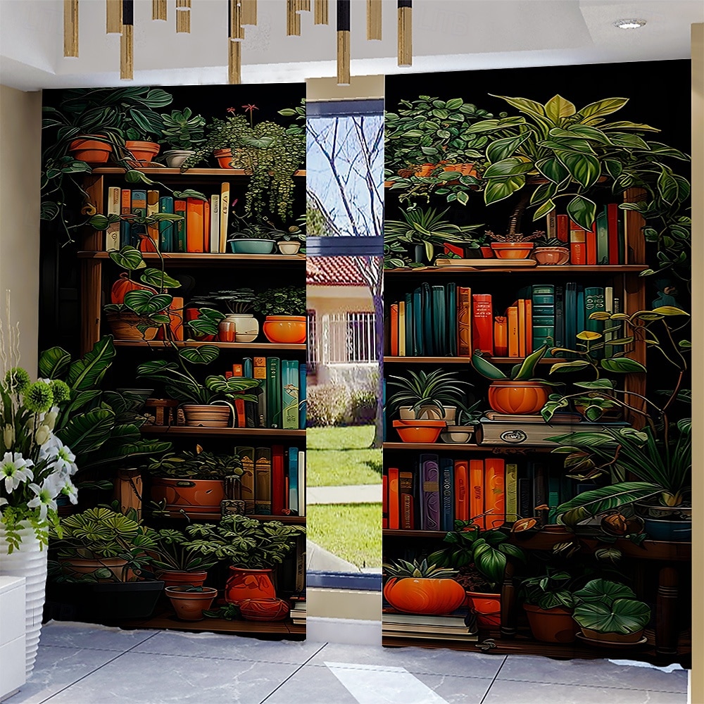2 darabos növényi bonsai mintás függöny szett polcokon, alkalmas dolgozószobába, konyhába, nappaliba, kollégiumi rúdtáskákba, hálószobába, kiegészítőkbe, szobadekorációba és lakberendezési mennyezeti 2025 - $25.99 –P1