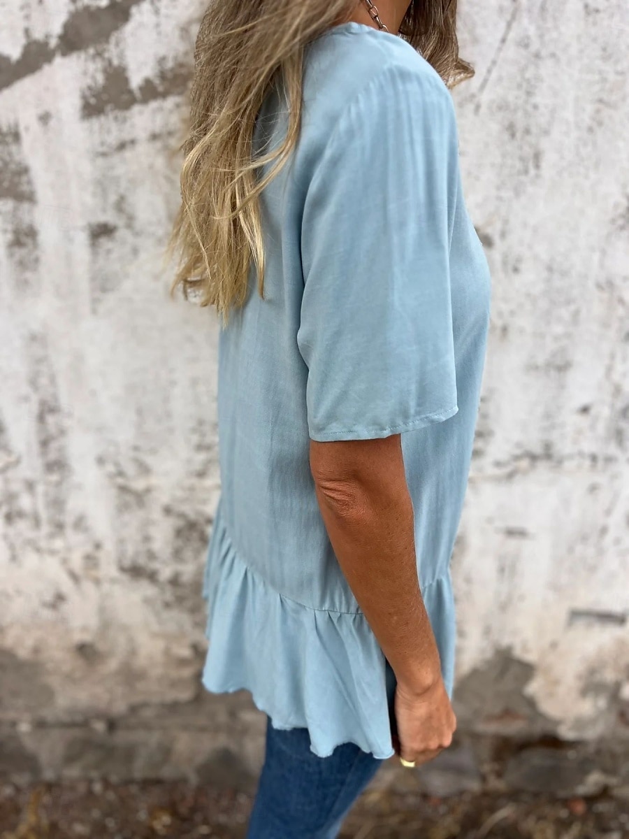 Pentru femei Tricou Grafic Modă Modern Casual Manșon scurt Stil Nautic Topuri obișnuite Zilnic Sfârșit de săptămână Bufantă Asimetric Negru Alb Roz Îmbujorat Albastru piscină Vară 2025 - $18.99 –P16