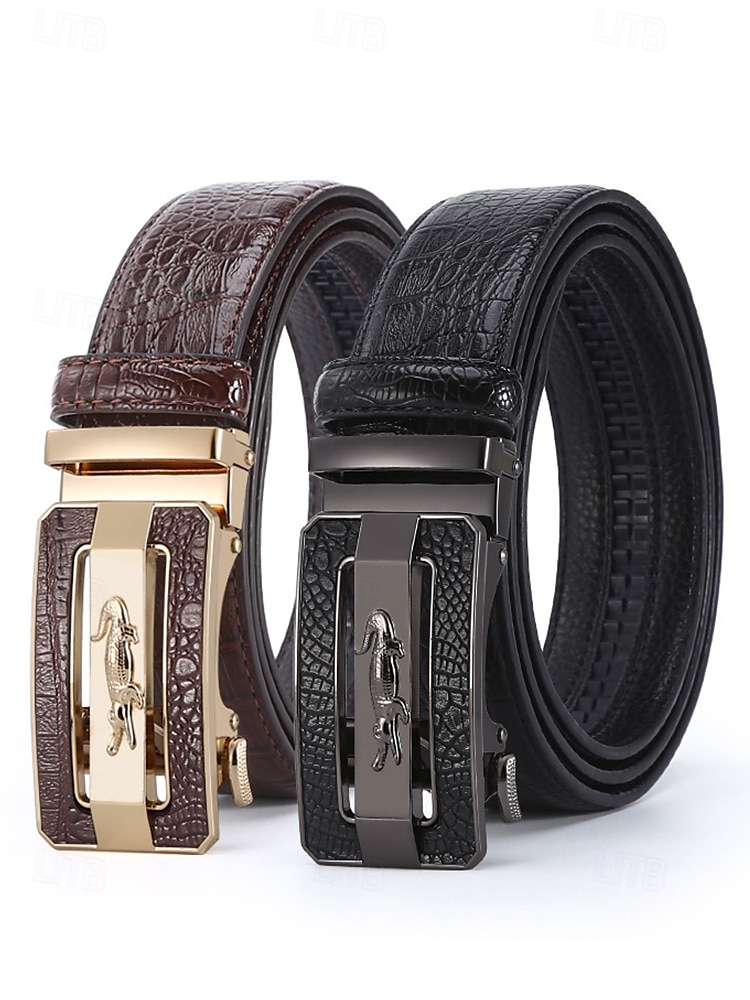 Cintura da uomo in pelle con motivo coccodrillo e fibbia automatica – cinture marroni e nere regolabili di alta qualità con elegante fibbia in metallo per abbigliamento formale e casual, regalo perfetto per la festa del papà del 2025 a $14.99 –P2