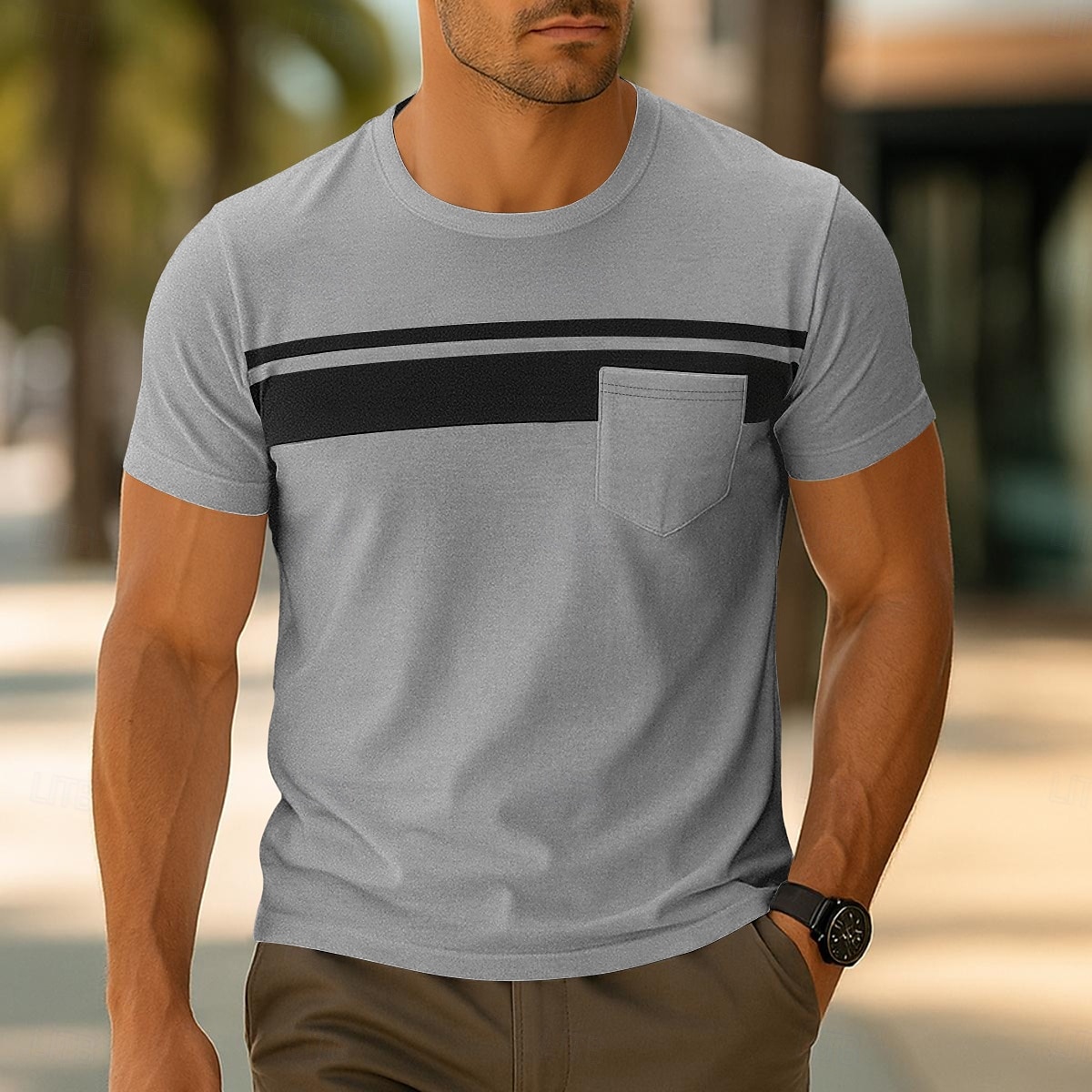 Men's T Shirt Short Sleeve Crew Neck Summer Spring Solid Color Stripe Elegant Neutral Daily Pocket Stripe School Training Outdoor White Red Navy Blue Top Tee for Men 2025 - $16.49 –P6
