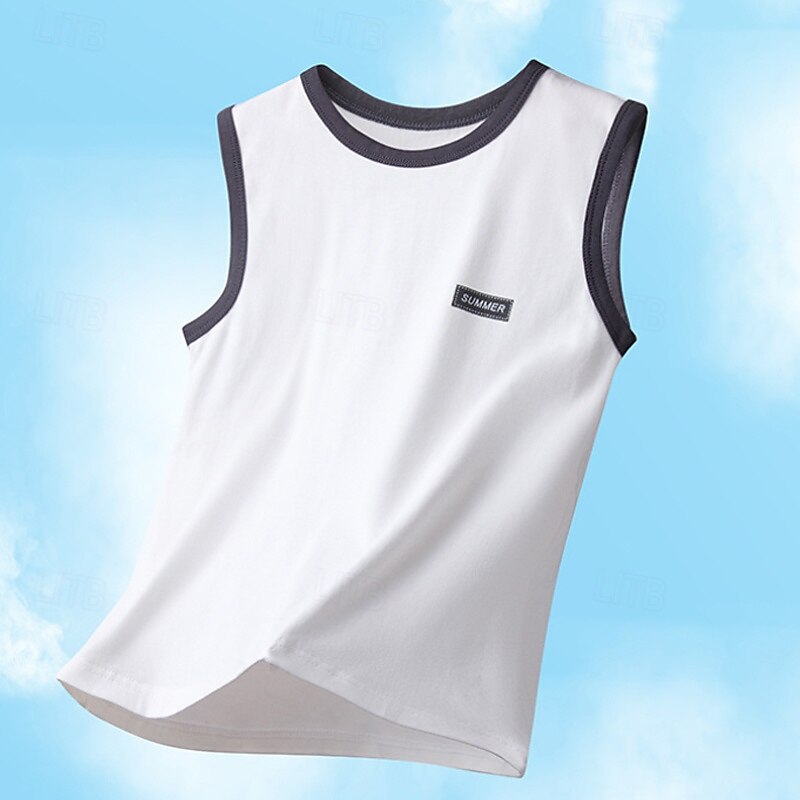 Kinder Jungen Panzer Tee Farbblock Ärmellos Kinder oben Ausgehen Basic Sommer Weiß Ab 4 Jahren 2025 - $13.99 –P3