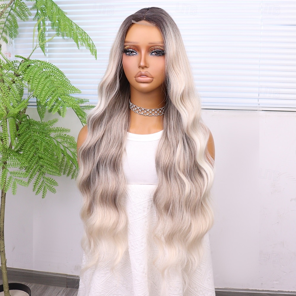 Synthetic Lace Wig Curly Style 28 inch Gray Middle Part U Part Wig Women's Wig Silver grey 2025 - $40.99 –P3