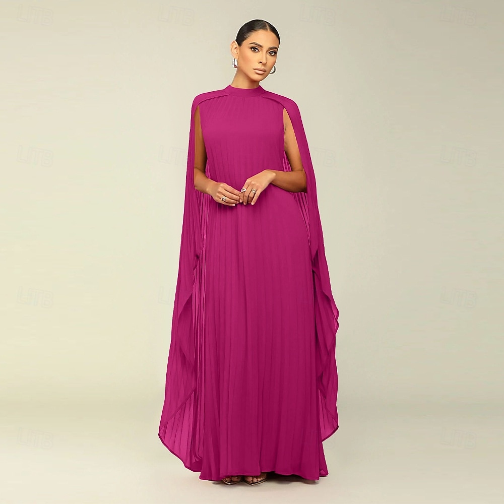 Abiti A-Line Quinceanera elegante abito formale matrimonio lunghezza al pavimento maniche lunghe scollo alto chiffon con pieghe del 2025 a $119.99 –P3