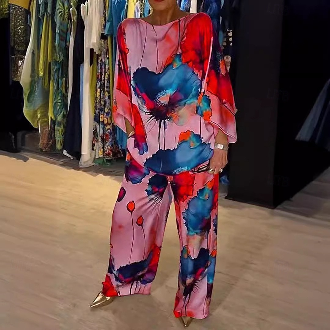 Dame Mărime EU / US2 Pieces SetsModă Stilat Trening Bolero Top Lungime Manșon 3/4 Rotund Floral Imprimeu Purtare Zilnică Negru Galben Roz Îmbujorat Toate Sezoanele Potrivire Largă 2025 - $26.99 –P2