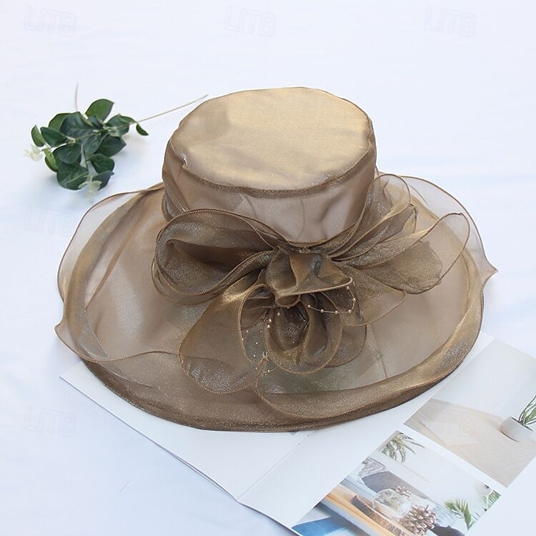 Hatter organza Bryllup Aftenselskap Te Fest Strand Hesteløp Elegant søt stil Solbeskyttelse Med Blomster Hodeplagg Hodeplagg 2025 - $16.99 –P25