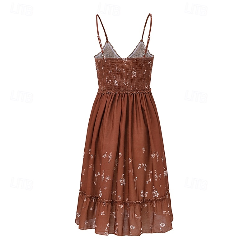 Mulheres Minivestido Vestido de verão Vestido de decote Vestido estampado Vestido ocidental Moda Clássico Férias Diário Final de semana Normal Flor Sem Manga Com Alças Finas Marron Verão de 2025 por $30.99 –P2