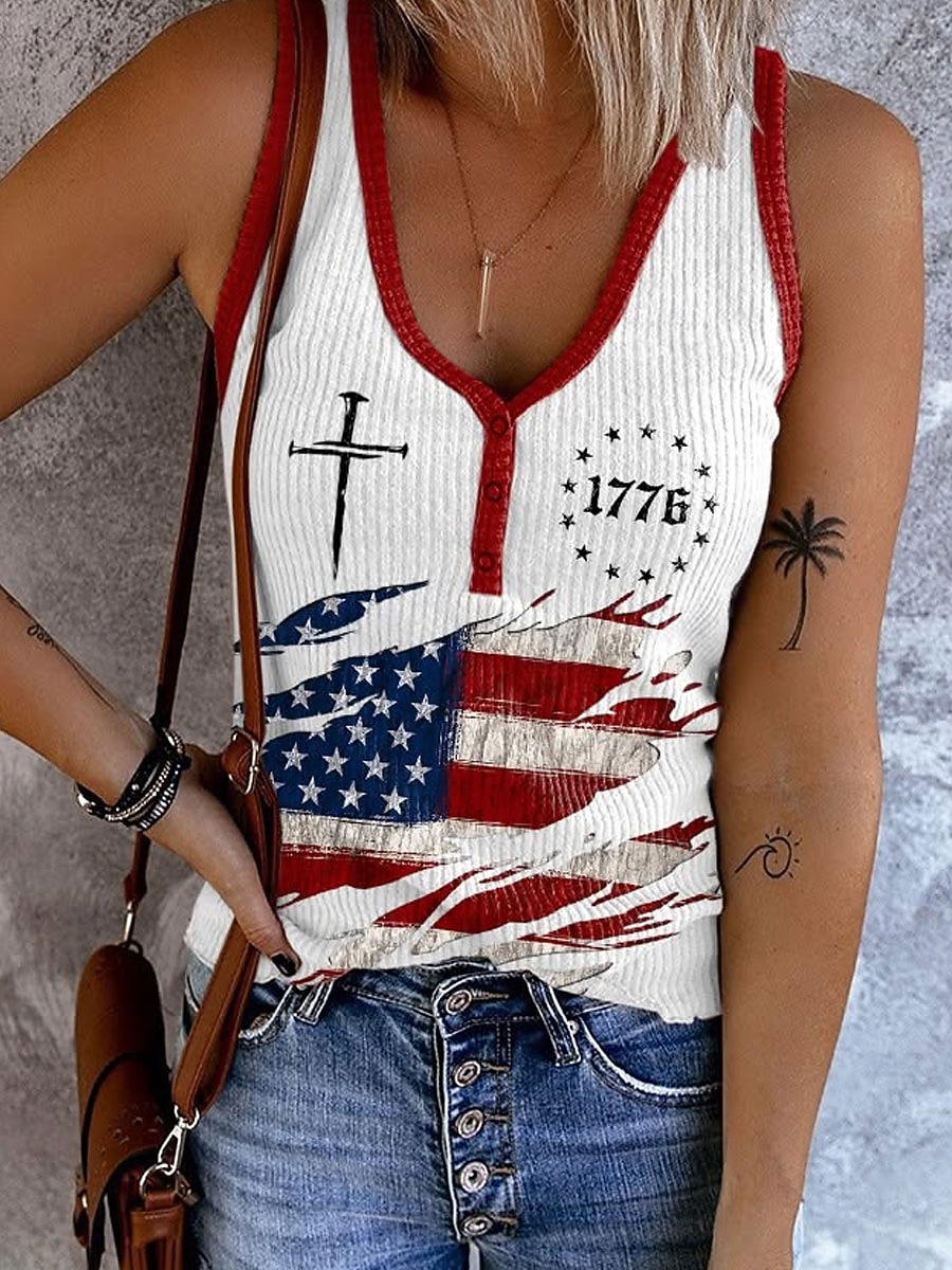Día de la Independencia Camiseta de Tirantes Patriótica para Mujeres Gráfica Bandera Vintage Elegante Casual Sin Mangas Sisa V Tops Regulares Diarios Impresión Negra Blanca Verano Primavera 2026 - $19.99 –P1