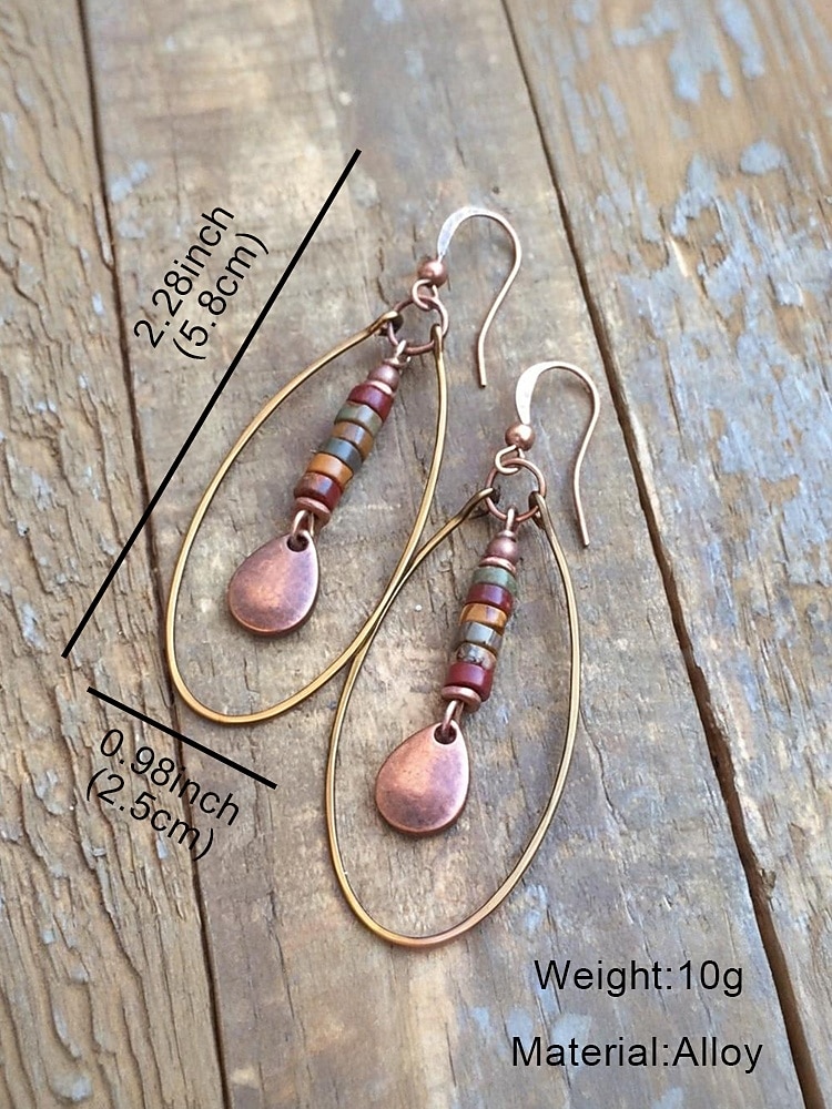 Women's boho chic earrings with colorful beads and gold oval design, Perfect for casual wear and summer festivals 2026 - $8.99 –P7