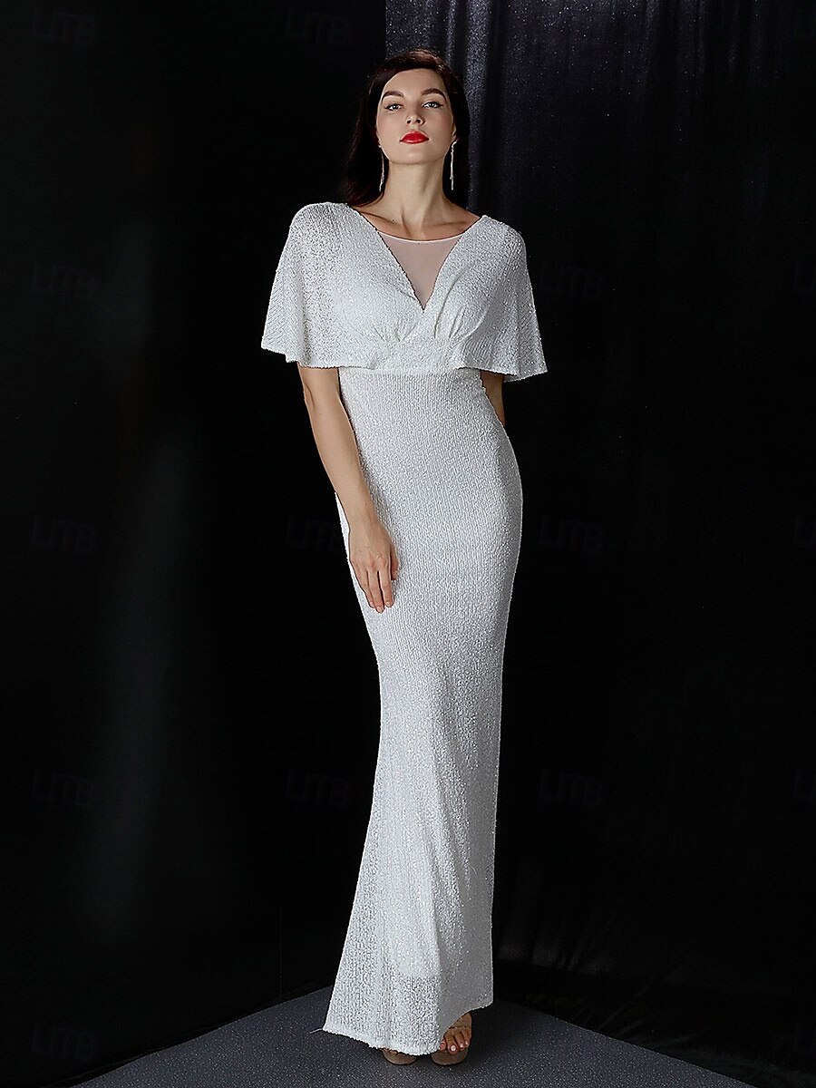 A-Line Quinceanera Dresses Elegant Dress Formal Wedding Floor Length Short Sleeve V Neck Sequined with Tassel 2025 - $109.99 –P7