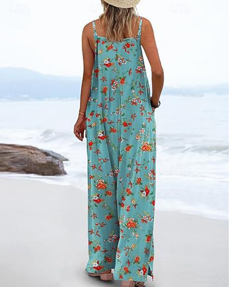 Femmes Normal Combinaison Occasionnel Fleuri Sans manches Col en U Avec Poches Imprimé Rue Quotidien Coupe régulière Bleu Violet Fuchsia Été de 2025 ? $23.99 –P10