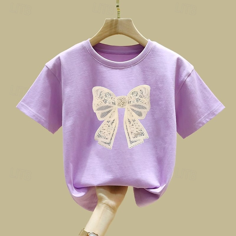 Barn Flickor T-shirt Grafisk Utomhus Tryck Kortärmad Crewneck Mode 4 år + Sommar Svart Vit Gul 2025 - $6.99 –P8