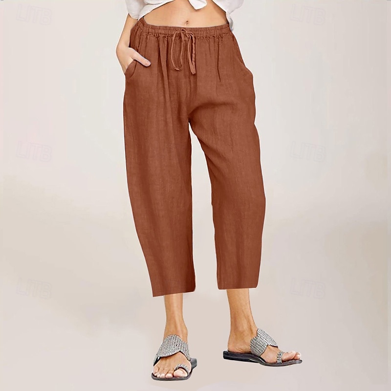 Per donna Pantaloni in cotone e lino Pantaloni capri Pantaloni Eleganti Streetwear Casual Lunghezza al polpaccio Naturale Semplice Tasca Design con Coulisse Elastica Comodo All'aperto All'aperto del 2025 a $24.99 –P9